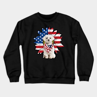 Maltese American Flag Sunflower Crewneck Sweatshirt